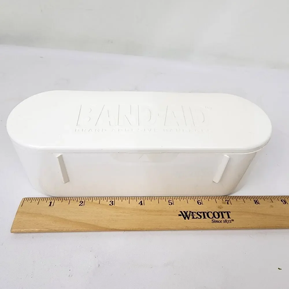 Band Aid Oval Plastic Container Hinged Lid w/Insert Empty White EUC